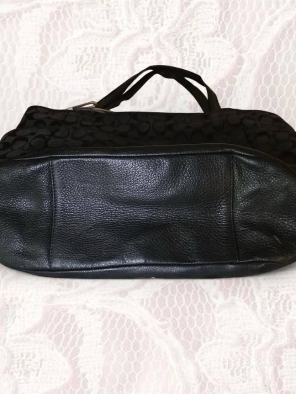 Coach Park Signature Carrie Jacquard Canvas Leather Tote Bag Black